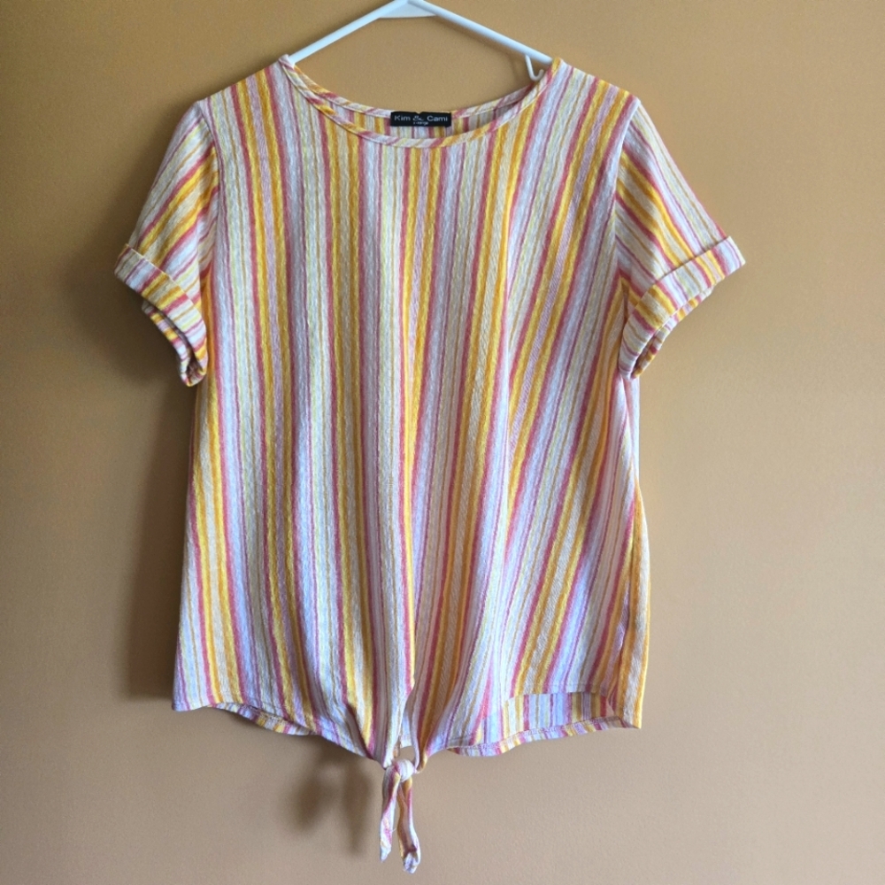 Kim & Cami Striped Tie Top PTP=19.25"